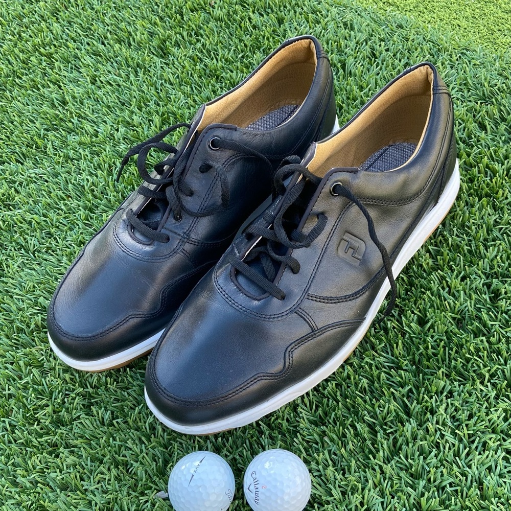 FJ FOOTJOY Leather Spikeless Matte Black GOLF SHOES~Like New
